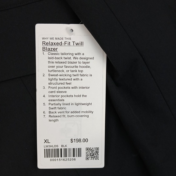 Lululemon LW3HLDS XL Womens Blazer NWT Black‎ Stretch Twill 22x31 $198 MSRP - Picture 2 of 16